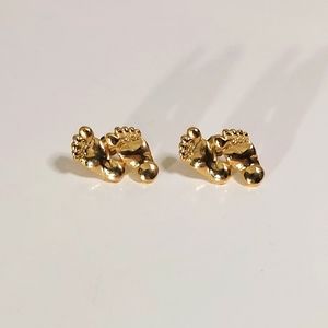 Gold Toned Metal Feet Stud Earrings